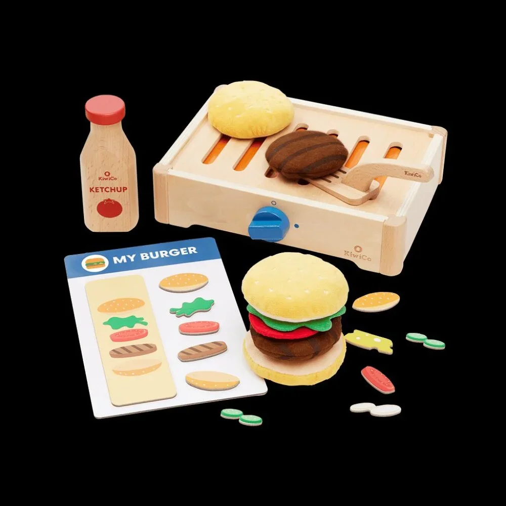 NEW KiwiCo Kiwi Co. Crate Build-a-Burger Grill Grilling Burger Kit Sequencing Pr
